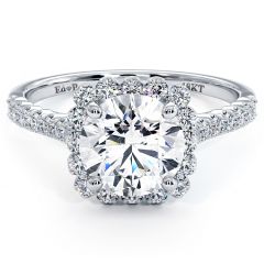 Cushion Halo With Round Center Beaded Prong Diamond Engagement Ring Setting (0.50ctw) in 18k White Gold