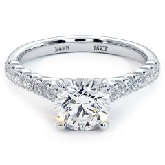 Round Brilliant Beaded Prong Band Diamond Engagement Ring Setting (0.40ctw) in 18k White Gold