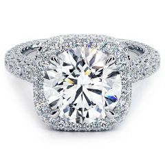 Cushion Halo With Round Center 3 Sided Micropavé Shank Diamond Engagement Ring Setting (2.20ctw) in 18k White Gold