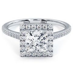 Princess Cut Micropavé Halo Diamond Engagement Ring Setting (0.43ctw) in 18k White Gold