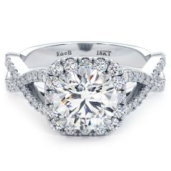 Cushion Halo With Round Center Diamond Infinity Twist Shank Diamond Engagement Ring Setting (0.90ctw) in 18k White Gold