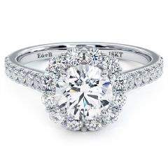 Round Halo, Floral Shape, Cathedral Diamond Shank, Diamonds On The Bridge, Engagement Ring Setting (0.80ctw) in 18k White Gold