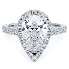 Pear Shape Halo Micropavé Diamond Engagement Ring Setting (0.60ctw) in 18k White Gold