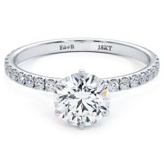 6 Prong Head, Petite Micropave Diamond Shank, Engagement Ring Setting (0.30ctw) in 18k White Gold
