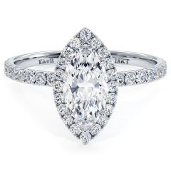 Marquise Halo Micropavé Petite Diamond Engagement Ring Setting (0.48ctw) in 18k White Gold