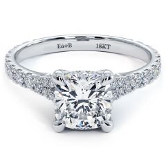 Cushion Cut Micropavé Cathedral Split Shank Diamond Engagement Ring Setting (0.60ctw) in 18k White Gold