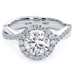 Round Halo Infinity Twist Shank Diamond Engagement Ring Setting (0.42ctw) in 18k White Gold
