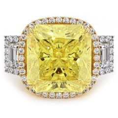 Cushion Halo With Yellow Gold Cover Back And Side Trapezoids Diamond Engagement Ring Setting (0.90ctw Side Round Diamonds And 0.50ctw Side Trapezoids) in 18KYW