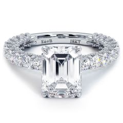 Emerald Cut Hidden Halo Micropavé Diamond Engagement Ring Setting (1.85ctw) in 18k White Gold