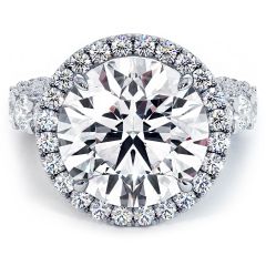 Round Halo Micropavé U Shape Shank Diamond Engagement Ring Setting (3.45ctw) in 18k White Gold