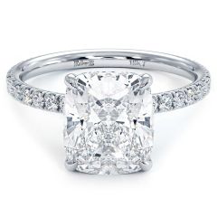 Long Cushion Center Wire Basket Head Petite Micropavé Diamond Engagement Ring Setting (0.38ctw) in 18k White Gold